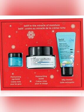 belif Moisturizing Bomb Cream, Jelly Cleanser, Belif Eye Bomb NEW IN GIFT BOX